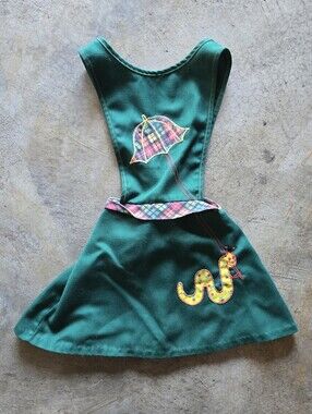 Vintage 70s Girls Apron Jumper Dress Umbrella Rain 4T 5